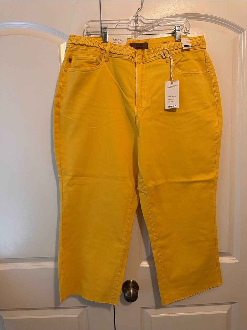 Judy Blue Sunny Yellow Braided Waist Crop Wide Leg Jeans
